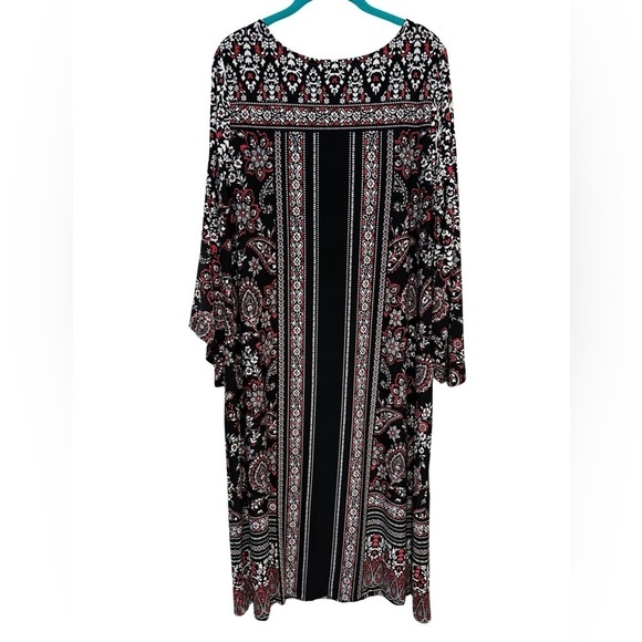 Catherines 3/4 Wide Sleeve Black w Geometric Patterns Red & White Sz 1X 18/20W - Picture 7 of 10